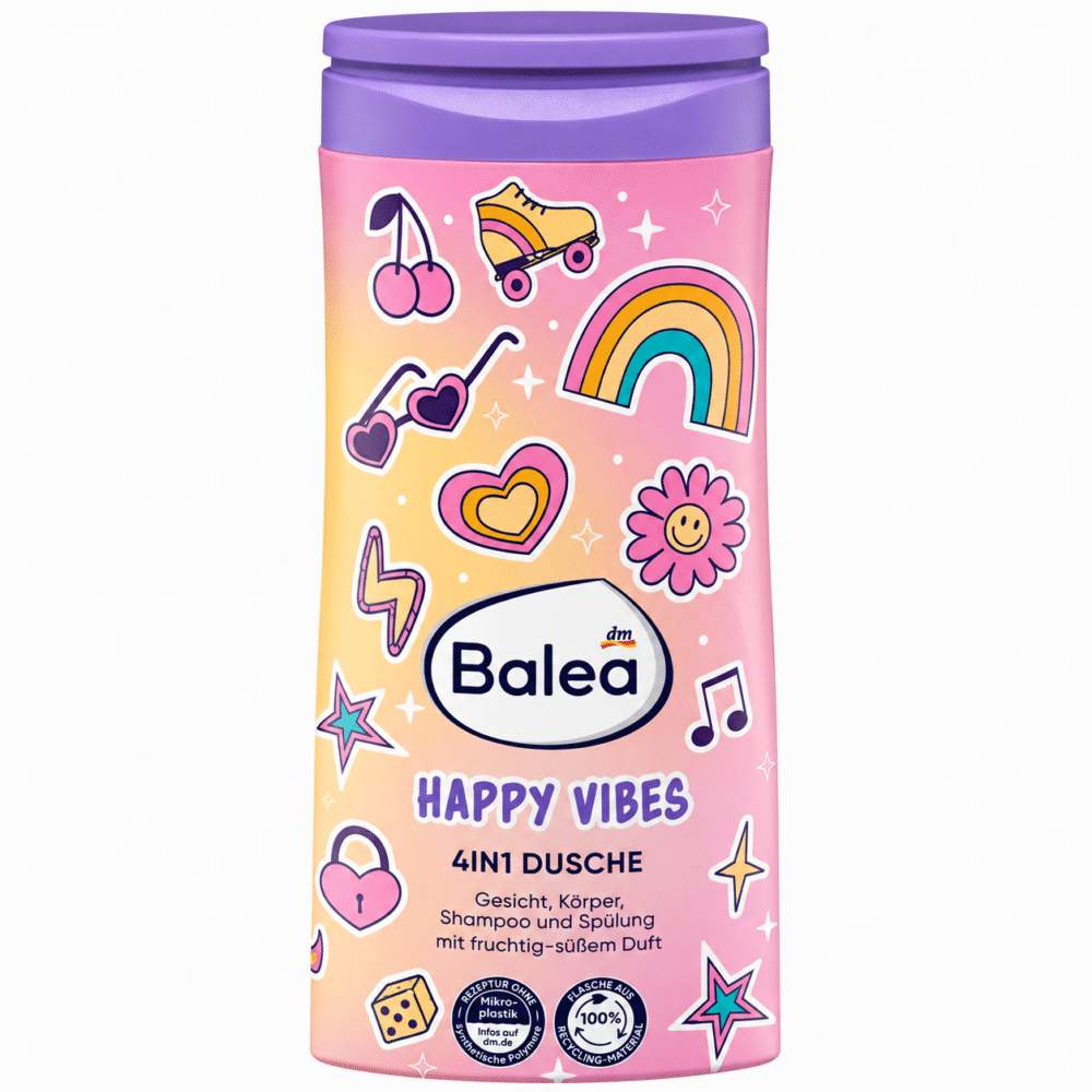 Gel douche pour enfants visage, corps, shampoing et après-shampoing 4 en 1 « Happy Vibes », 300 ml <br> جل الاستحمام للأطفال للوجه والجسم والشامبو والبلسم 4 في 1 ”Happy Vibes“