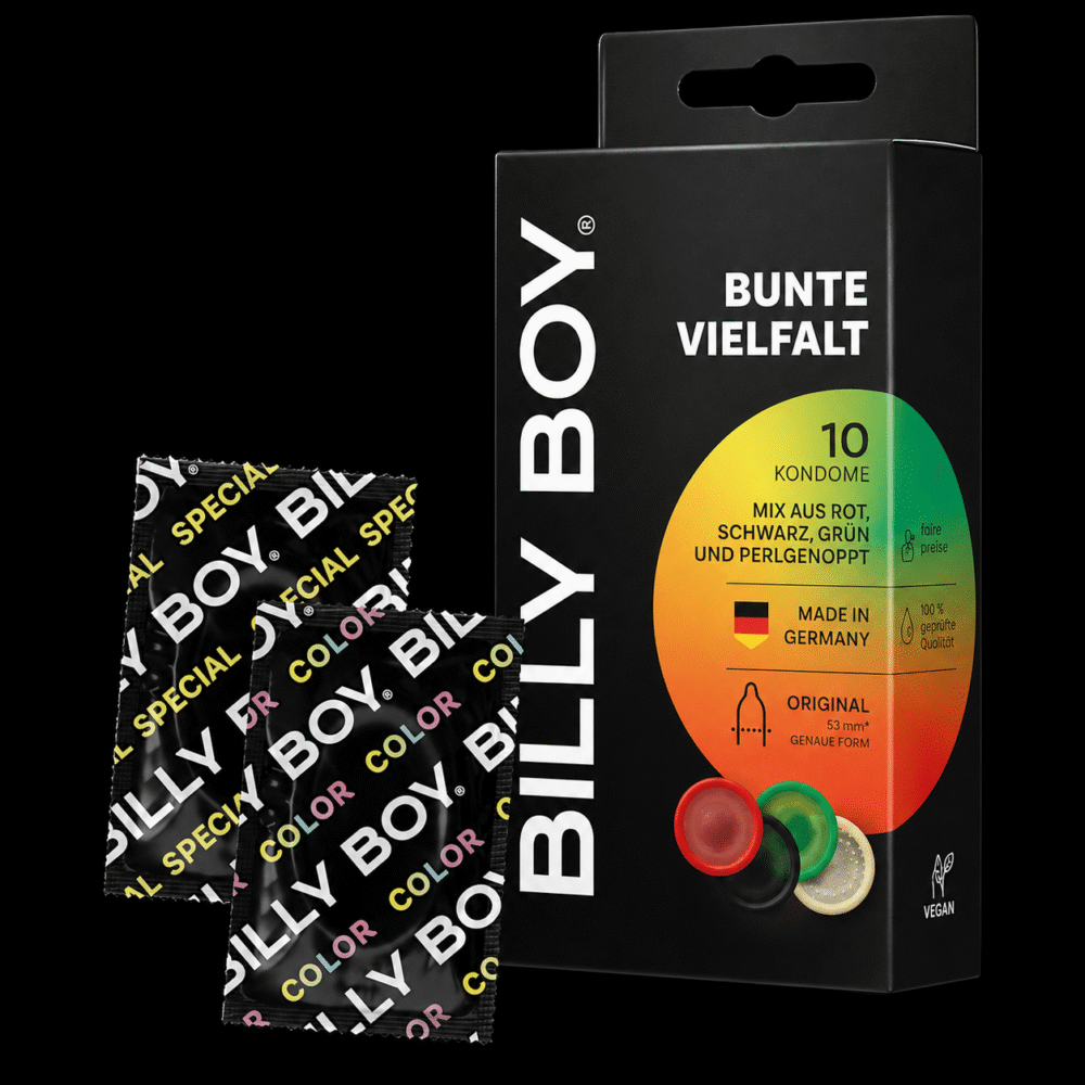 Préservatifs « Bunte Vielfalt », largeur 52 mm, 10 pièces <br>واقيات ذكرية بألوان متنوعة، عرض 52 مم، 10 قطع