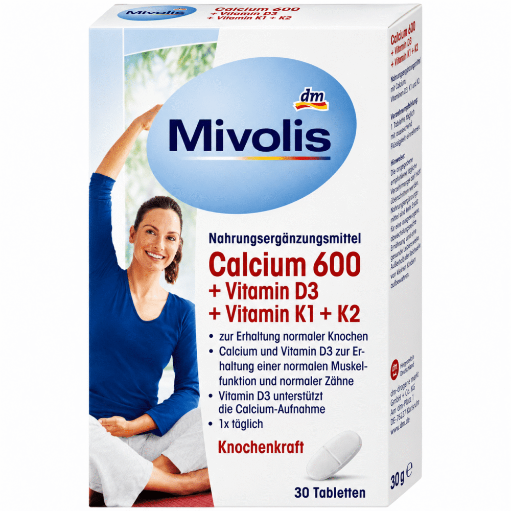 Calcium 600 + vitamine D3 + K1 + K2, 30 pièces, 50 g